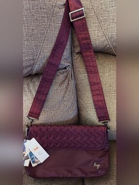 New Lug Quilted Plum Soar Crossbody with Wide Adjustable Strap